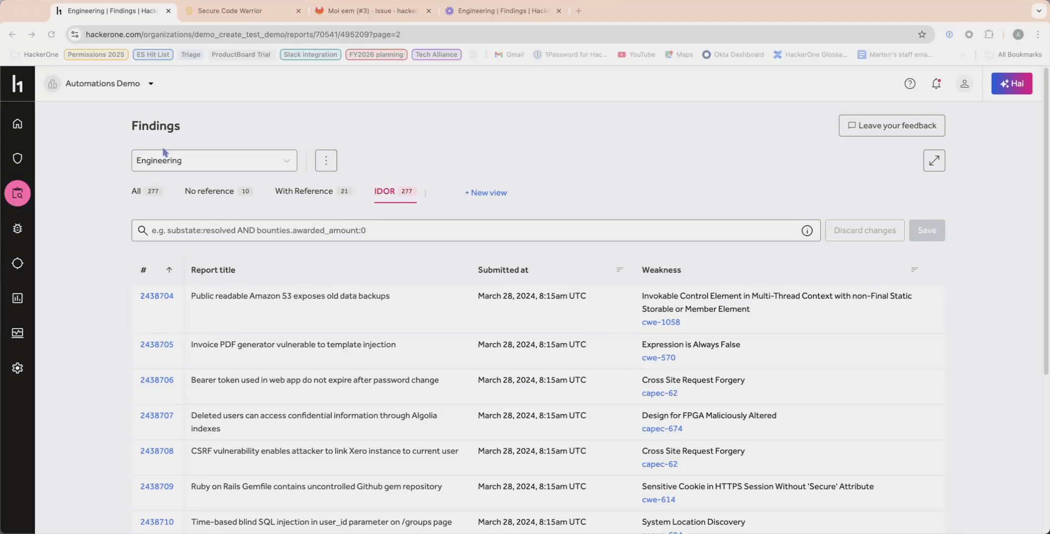 Animated gif showing the SCW integration with HackerOne
