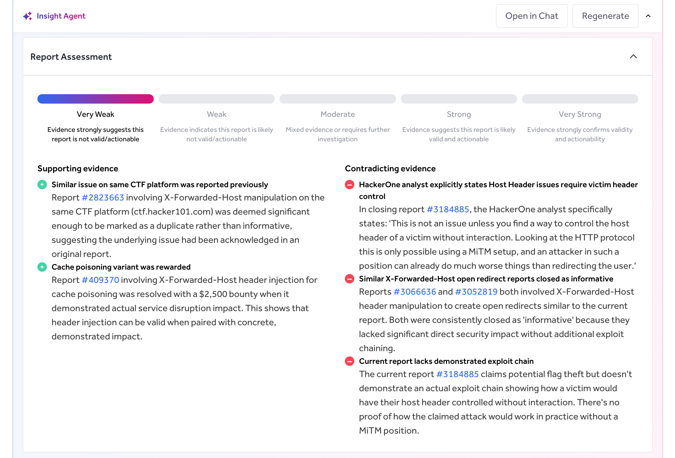 Validity Likelihood Report Assessment in Hai Insight Agent
