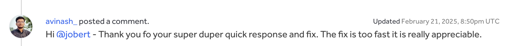 A thank you message from the bug bounty