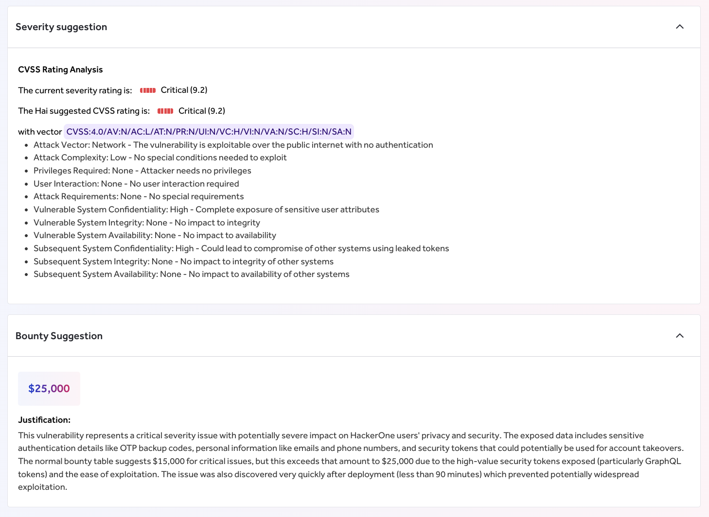 Severity and Bounty Suggestions from Hai Insight Agent