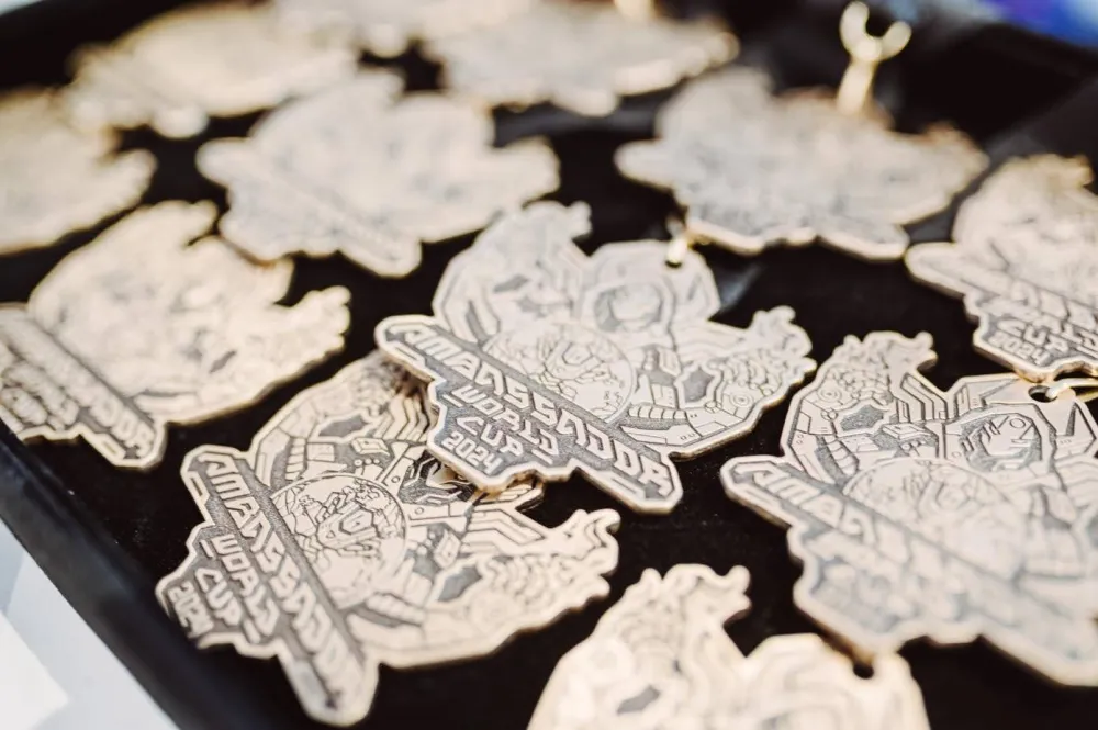 Gold medals on black background