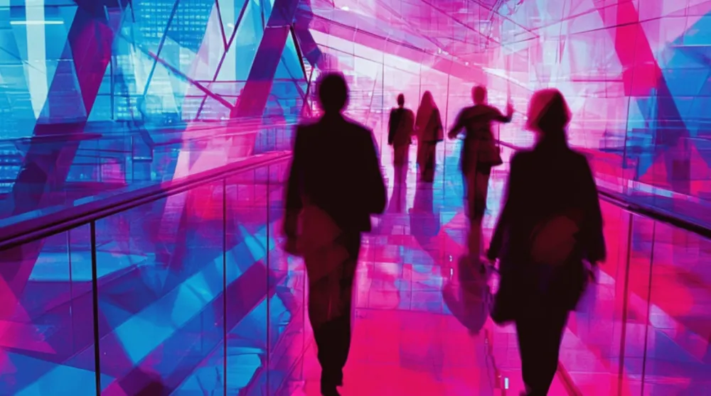 People walking through hallway